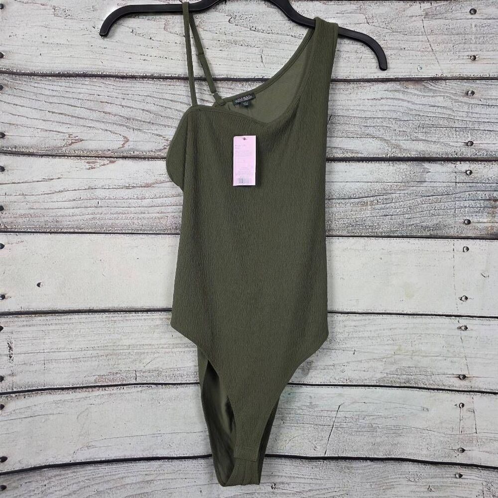 Wild Fable L Olive One-Shoulder Bodysuit NWT